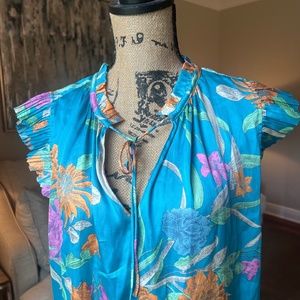 Like-New Current Air Blue Orange Pink Short Sleeve Blouse